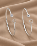 Heart Solitaire Open Bangle Sterling Silver