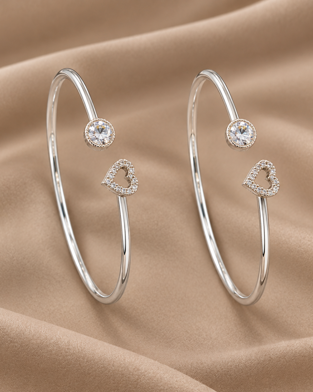 Heart Solitaire Open Bangle Sterling Silver