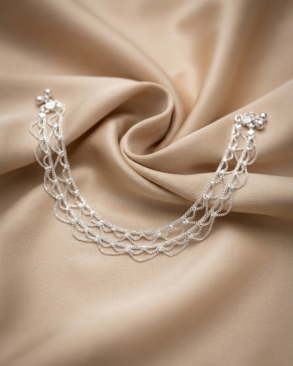 The Chandni Lace Traditional Silver Payal