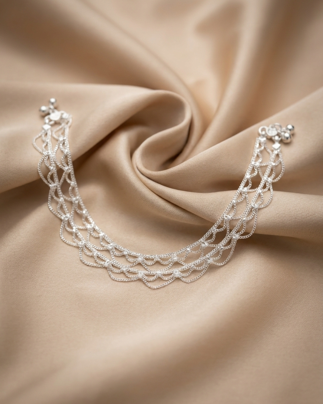 The Chandni Lace Traditional Silver Payal