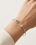 Heart Solitaire Open Bangle Sterling Silver