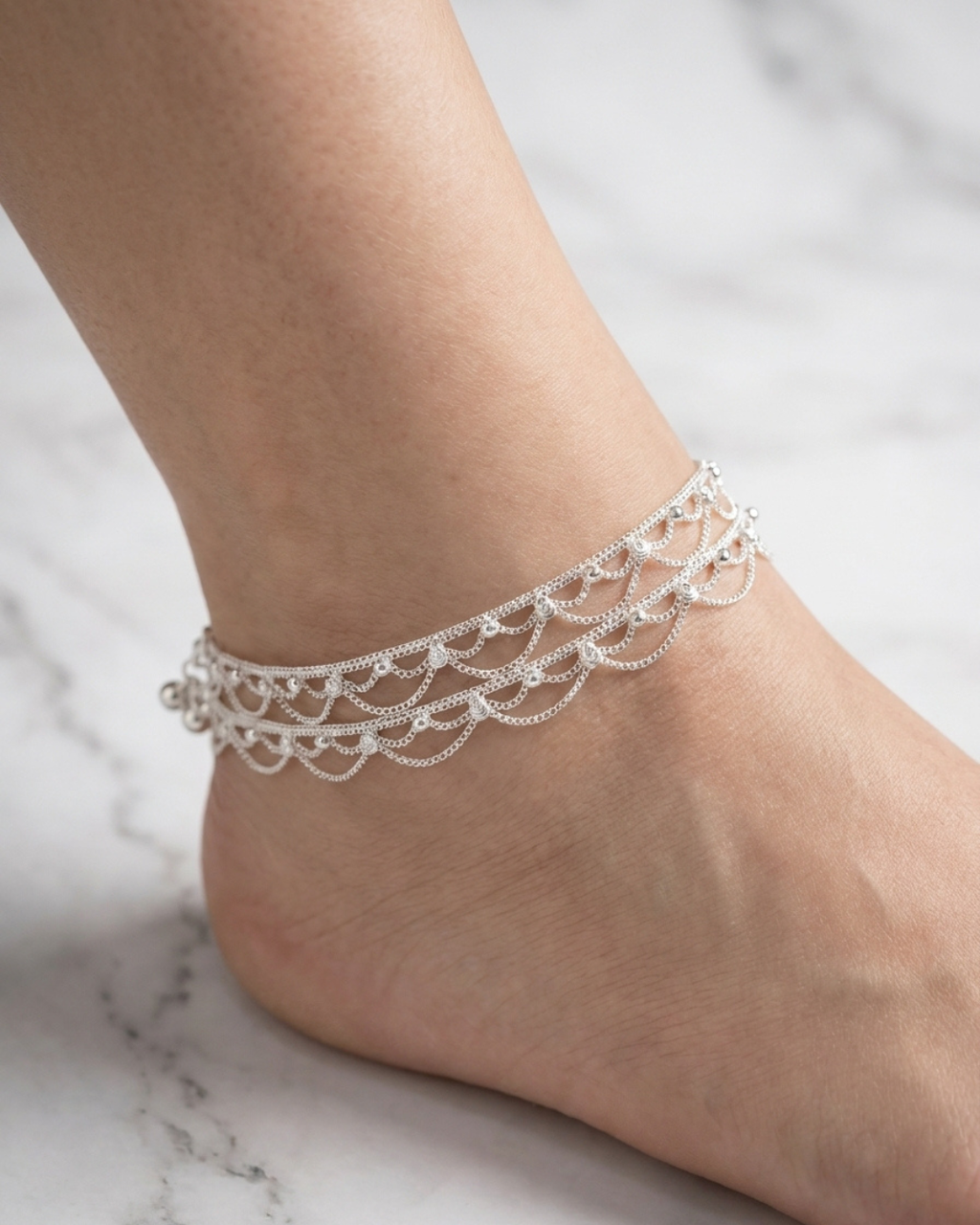 The Chandni Lace Traditional Silver Payal