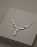 Curved Drop Crystal Necklace Sterling Silver