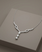 Curved Drop Crystal Necklace Sterling Silver