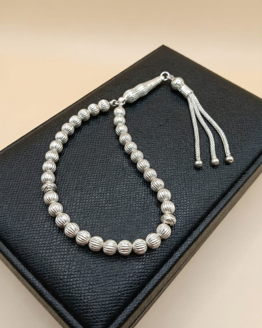 33-Bead Textured Misbah Sterling Silver