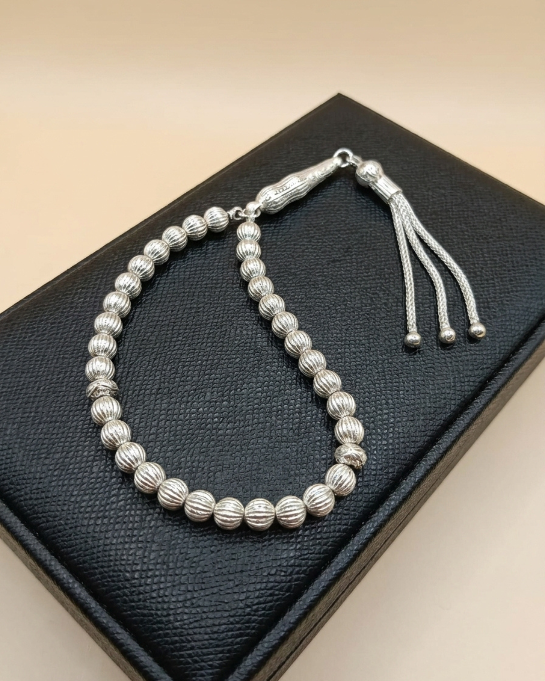 33-Bead Textured Misbah Sterling Silver