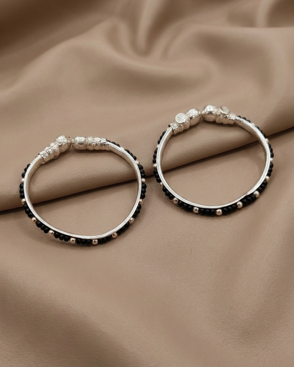 Leaf Charm Adjustable Bangle Pair Sterling Silver