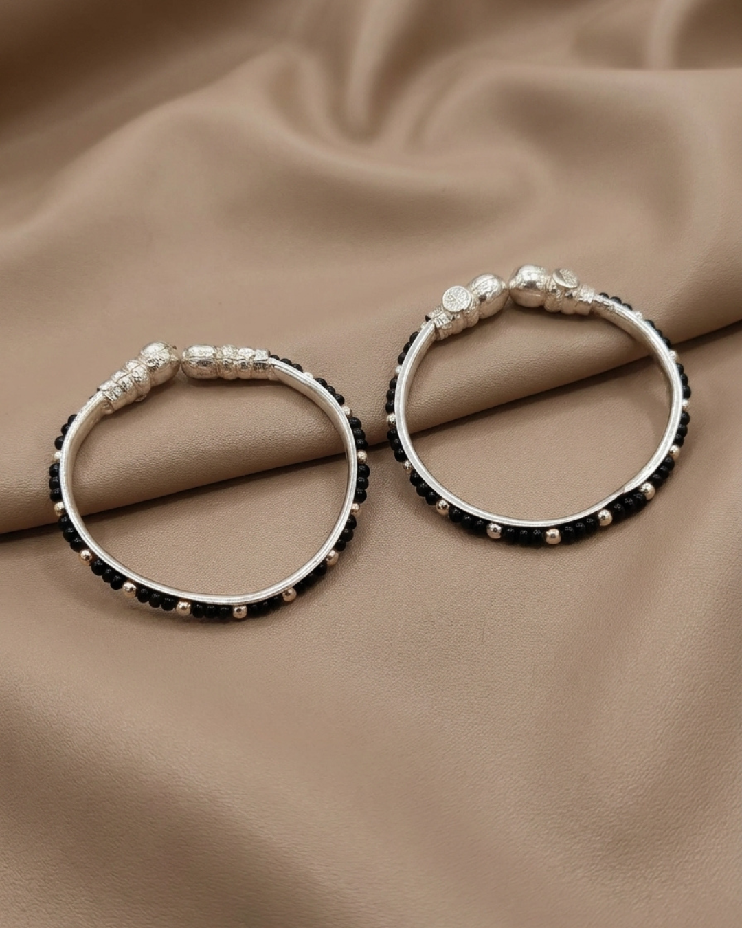 Leaf Charm Adjustable Bangle Pair Sterling Silver