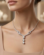 Curved Drop Crystal Necklace Sterling Silver
