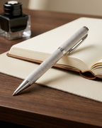 Diamond Pattern Textured Silver Ballpoint Pen