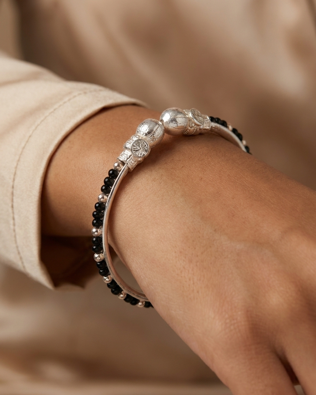Black Bead Nazariya Bangles Sterling Silver