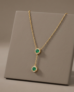 Double Round Halo Drop Necklace Gold Plated