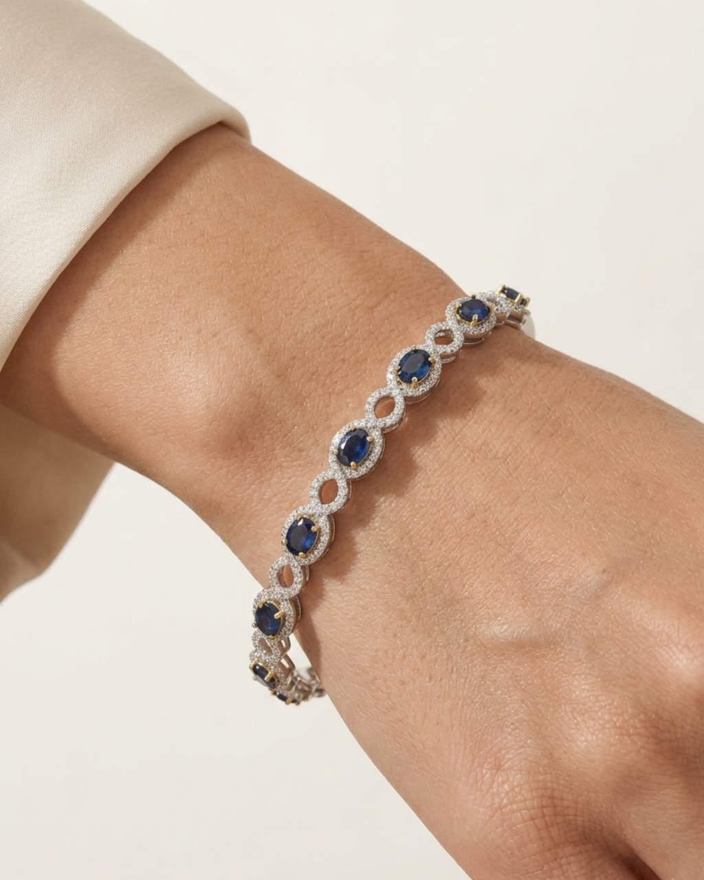 Blue Sapphire Crystal Bangle Sterling Silver