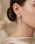 Flower Drop Stud Earrings Sterling Silver