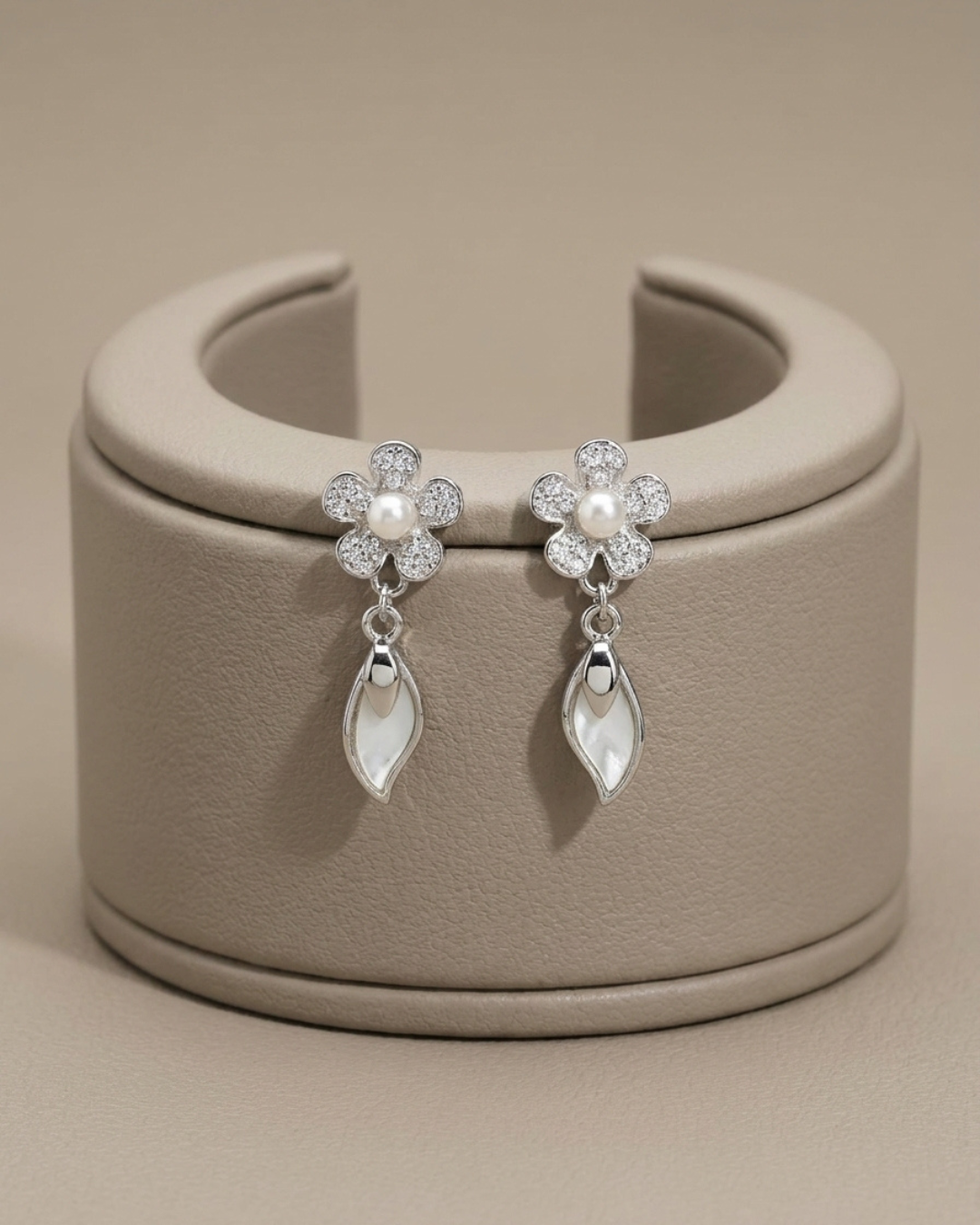 Flower Drop Stud Earrings Sterling Silver