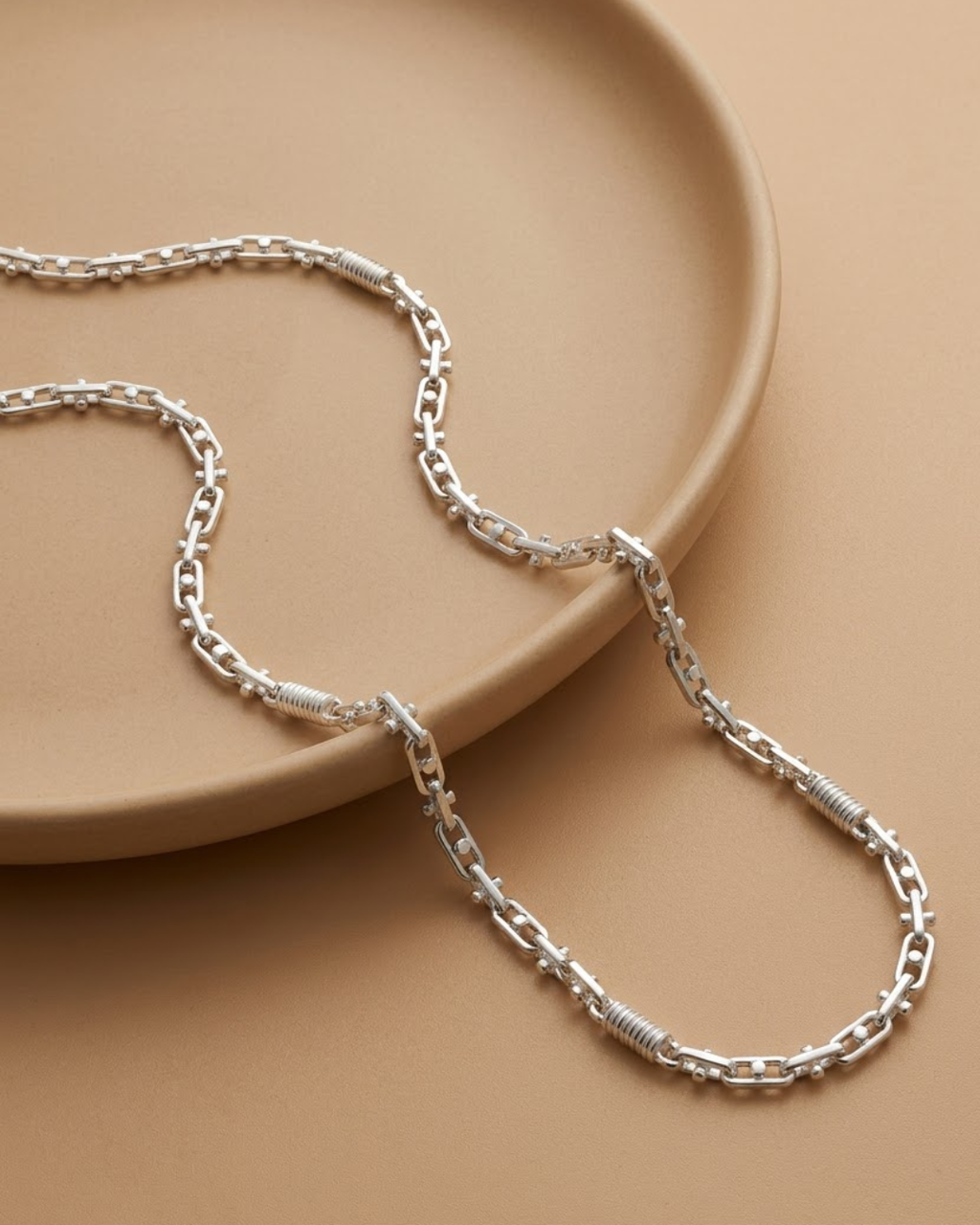 Textured Station Link Chain Necklace Sterling Silver
