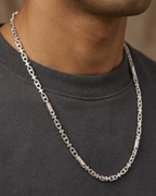 Textured Station Link Chain Necklace Sterling Silver