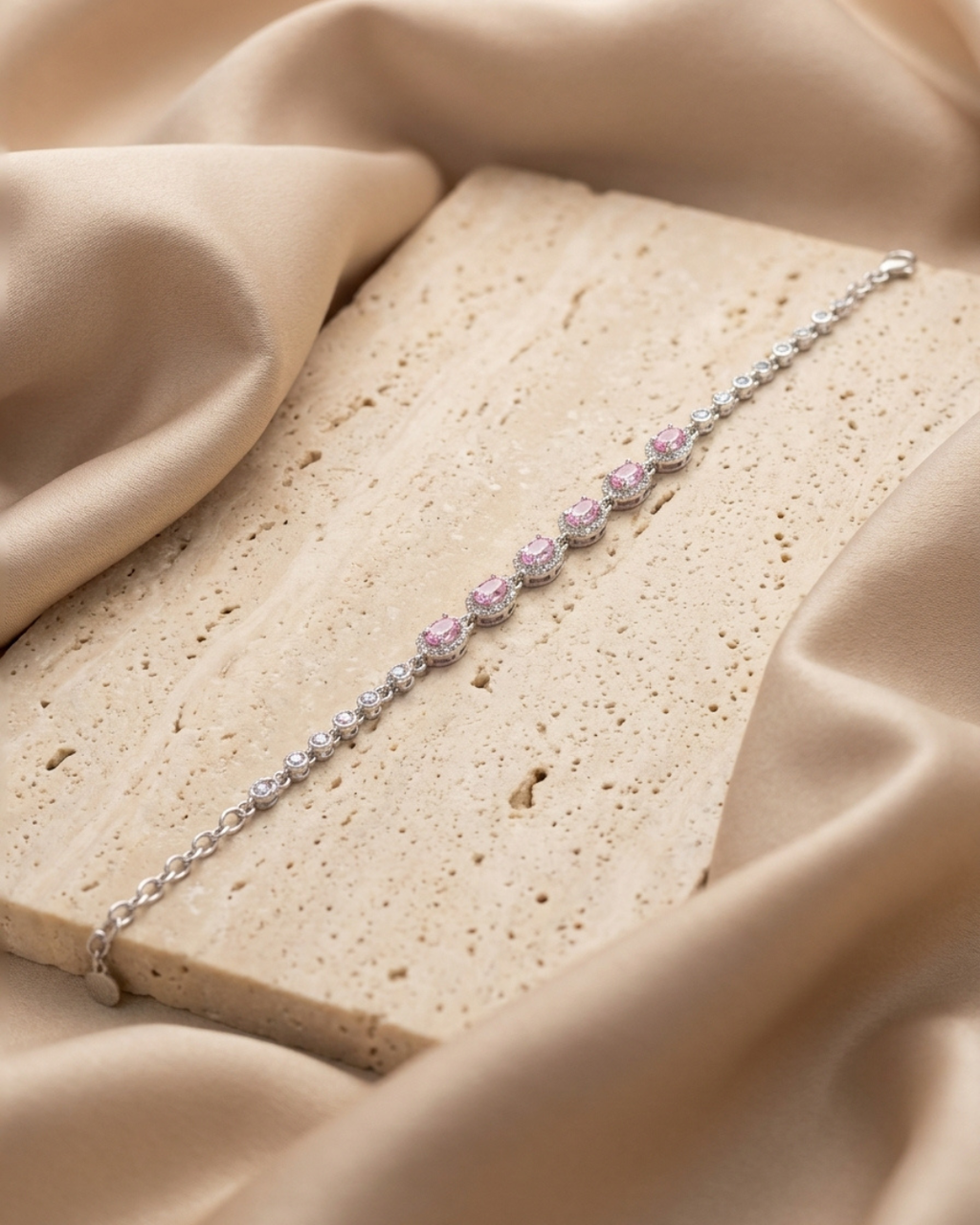 Roseate Oval Halo Tennis Bracelet