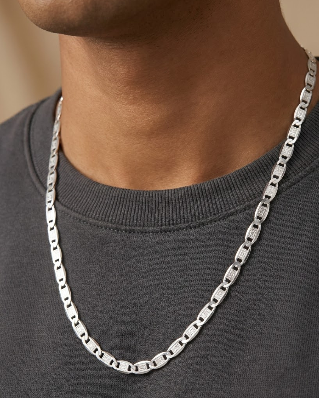 Engraved Anchor Chain Necklace Sterling Silver