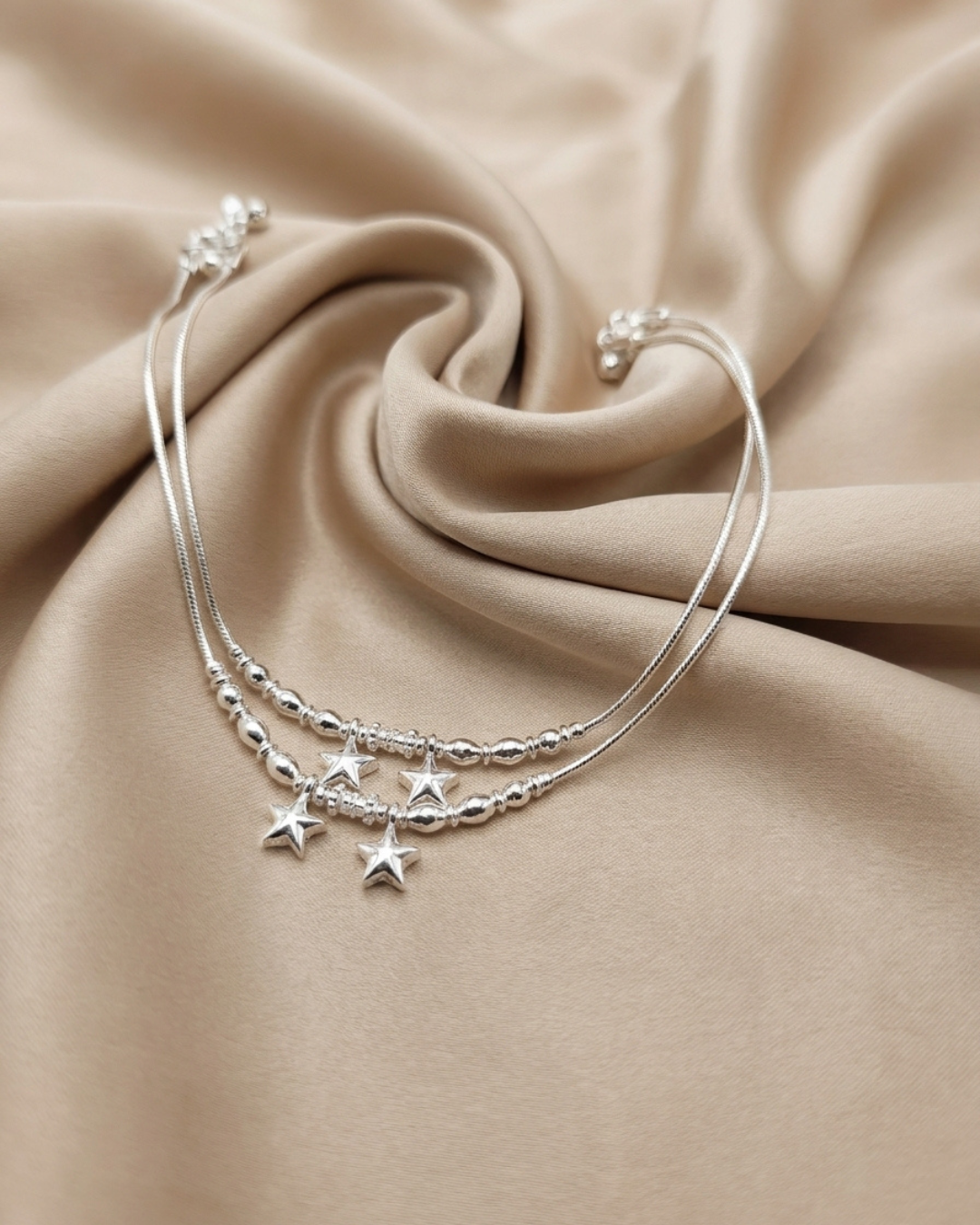 Celestial Dual-Chain Star Charm Silver Payal