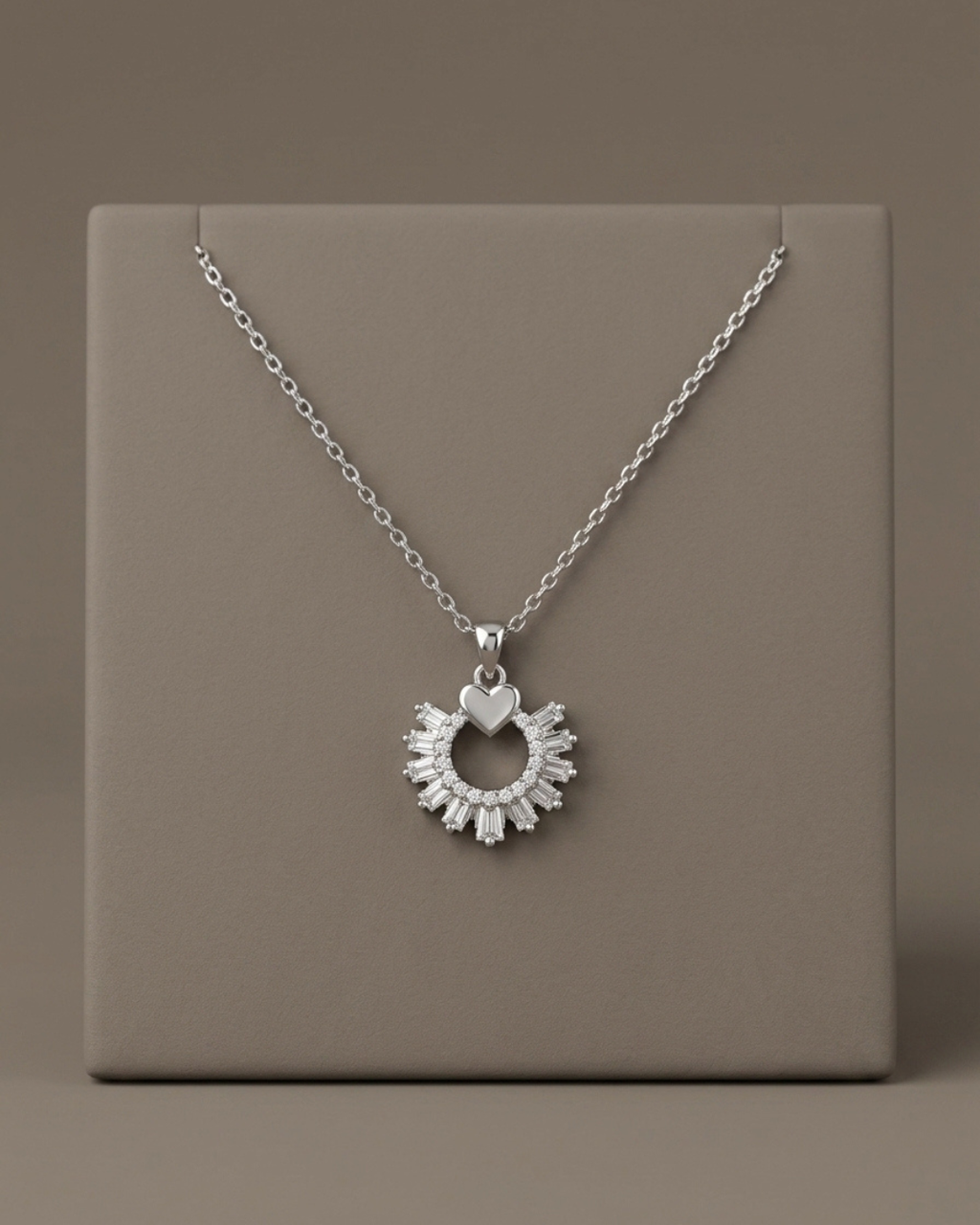 Heart Sunburst Necklace Sterling Silver