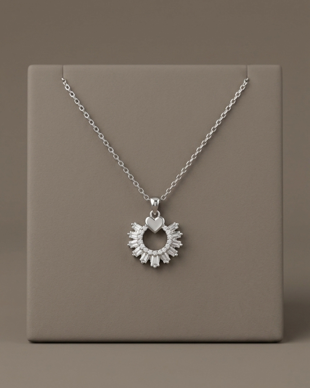 Heart Sunburst Necklace Sterling Silver