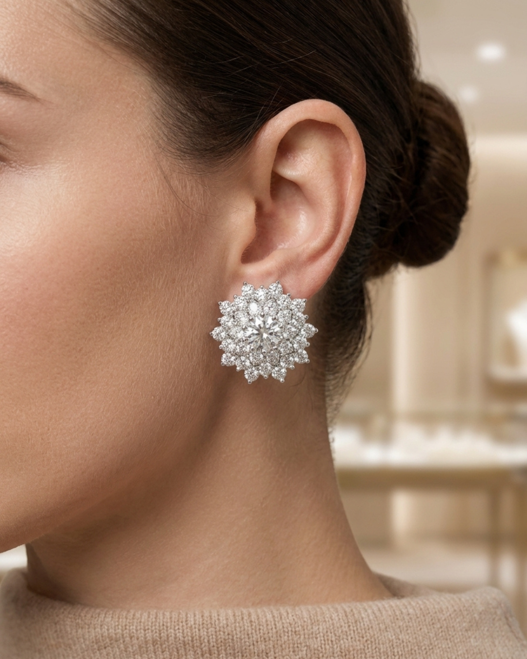 Floral Snowflake Stud Earrings Sterling Silver