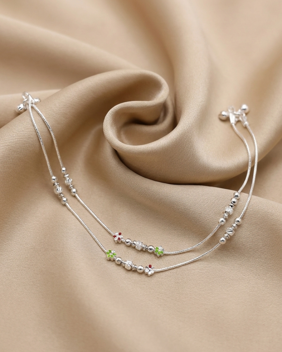 The Vrindavan Blossom Traditional Silver Payal
