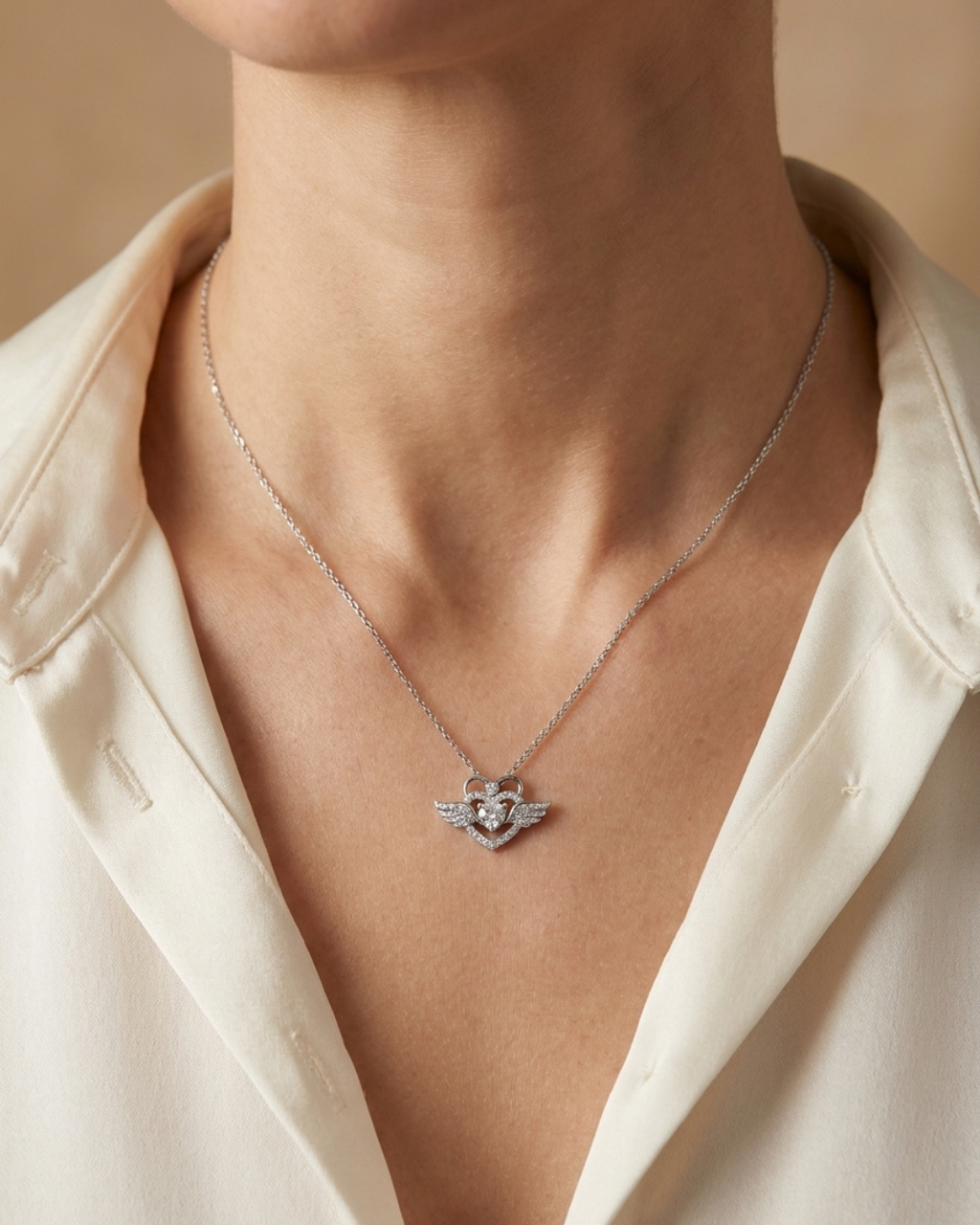 Winged Heart Necklace Sterling Silver