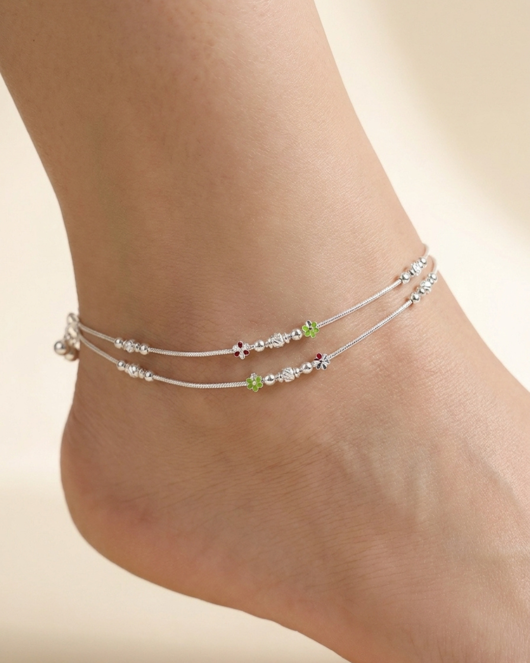 The Vrindavan Blossom Traditional Silver Payal