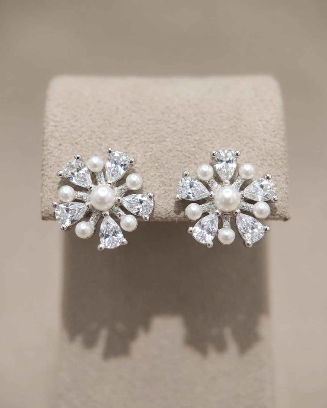 Pearl Snowflake Studs Earring Sterling Silver