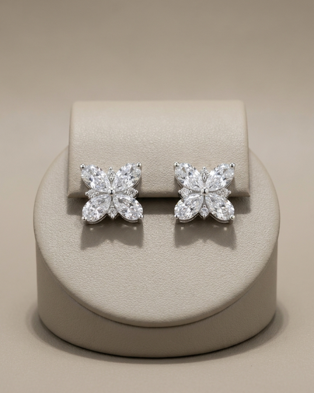 Marquise Flower Stud Earrings Sterling Silver