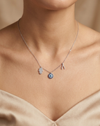 Evil Eye & Wishbone Necklace Sterling Silver