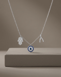 Evil Eye & Wishbone Necklace Sterling Silver