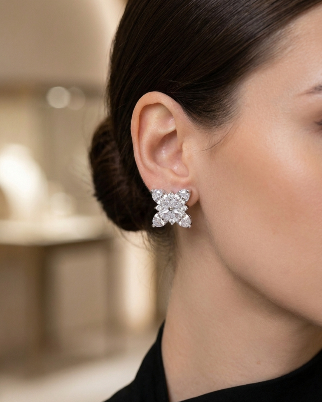 Marquise Flower Stud Earrings Sterling Silver