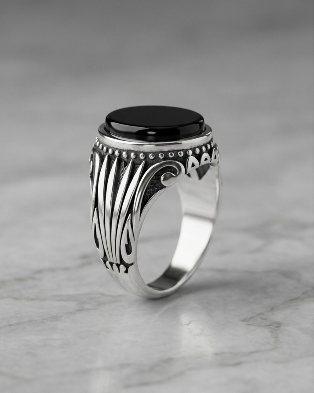 Artisan Vintage Oval Onyx Men’s Ring
