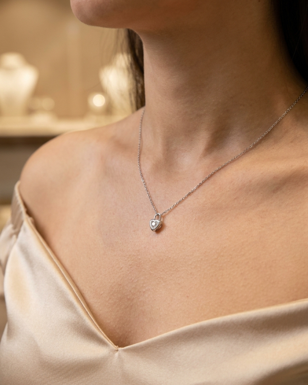 Heart Padlock Pendant Necklace Sterling Silver