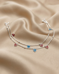 Enamelled Vibrant Heart Dual-Chain Silver Payal