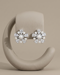 Floral Pearl Cluster Stud Earrings Sterling Silver
