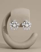 Floral Pearl Cluster Stud Earrings Sterling Silver