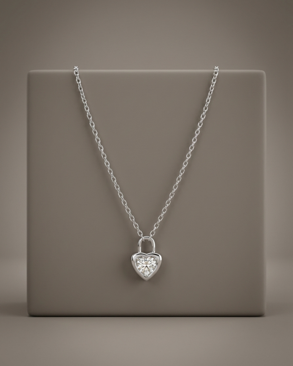 Heart Padlock Pendant Necklace Sterling Silver