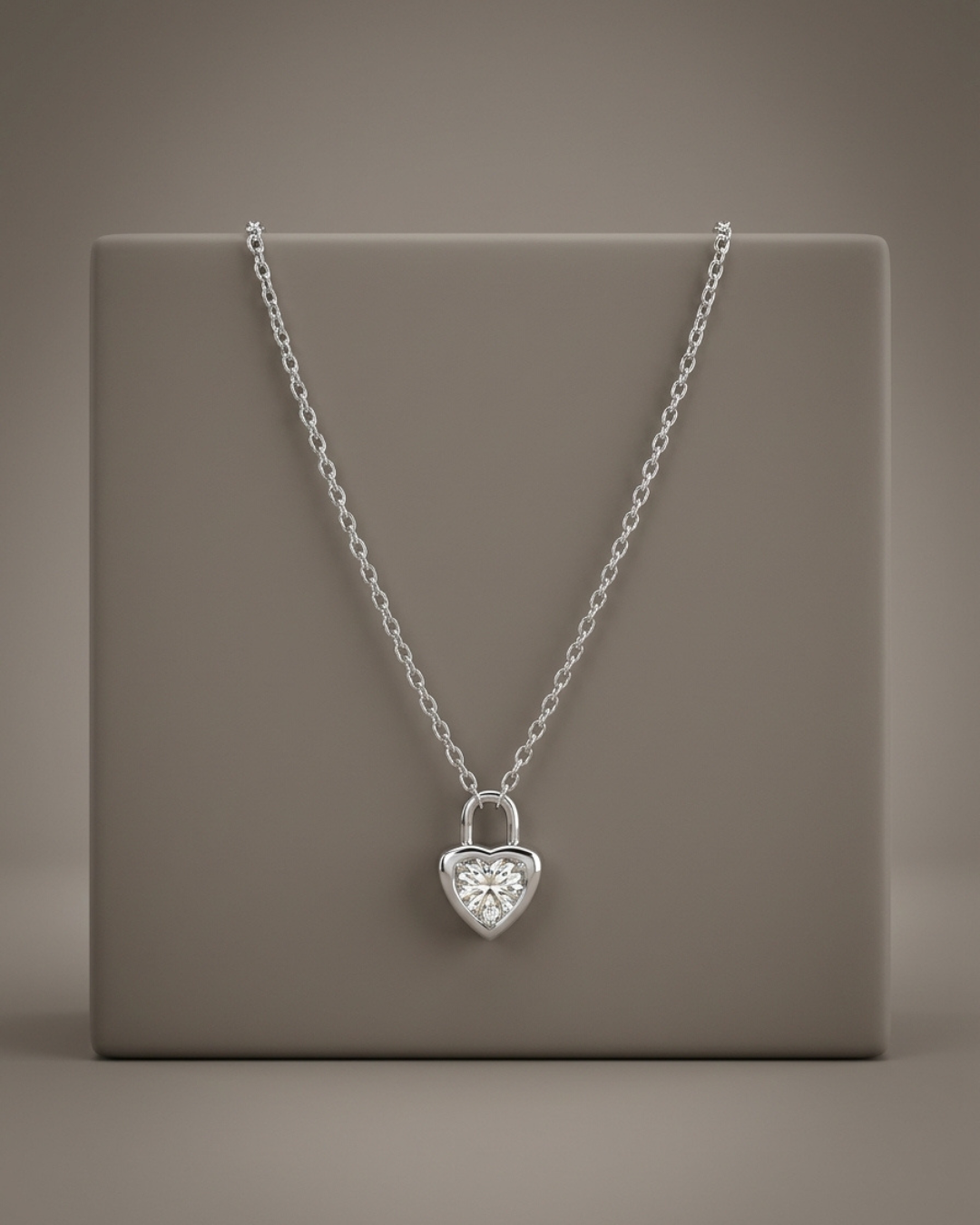 Heart Padlock Pendant Necklace Sterling Silver