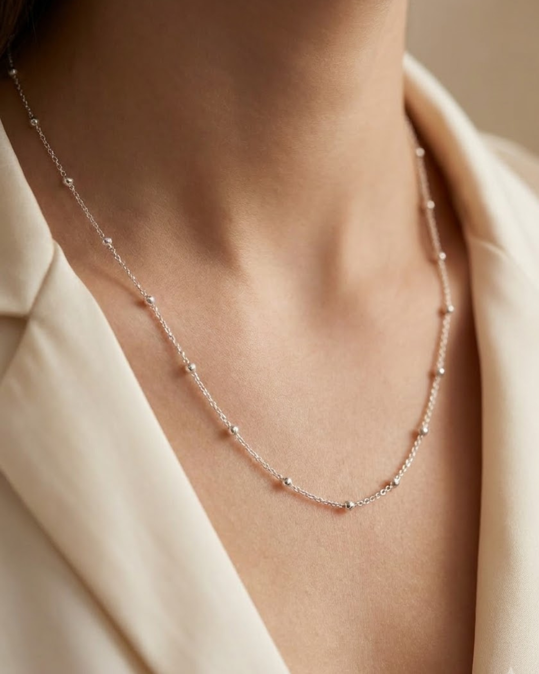 Beaded Satellite Chain Necklace Sterling Silver