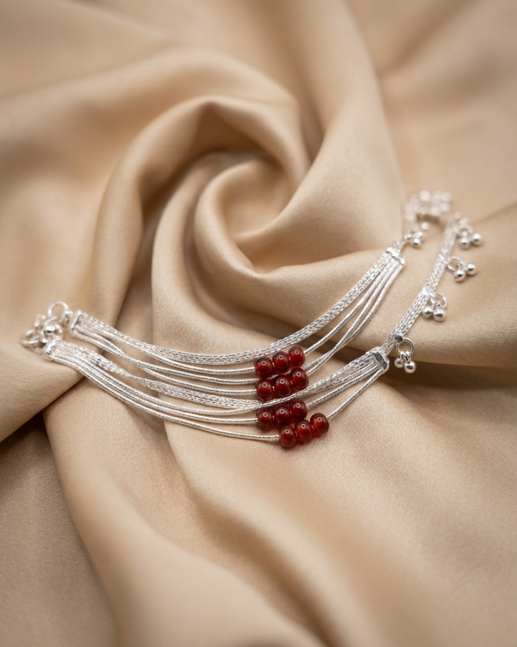 The Royal Crimson Multi-Strand Silver Payal
