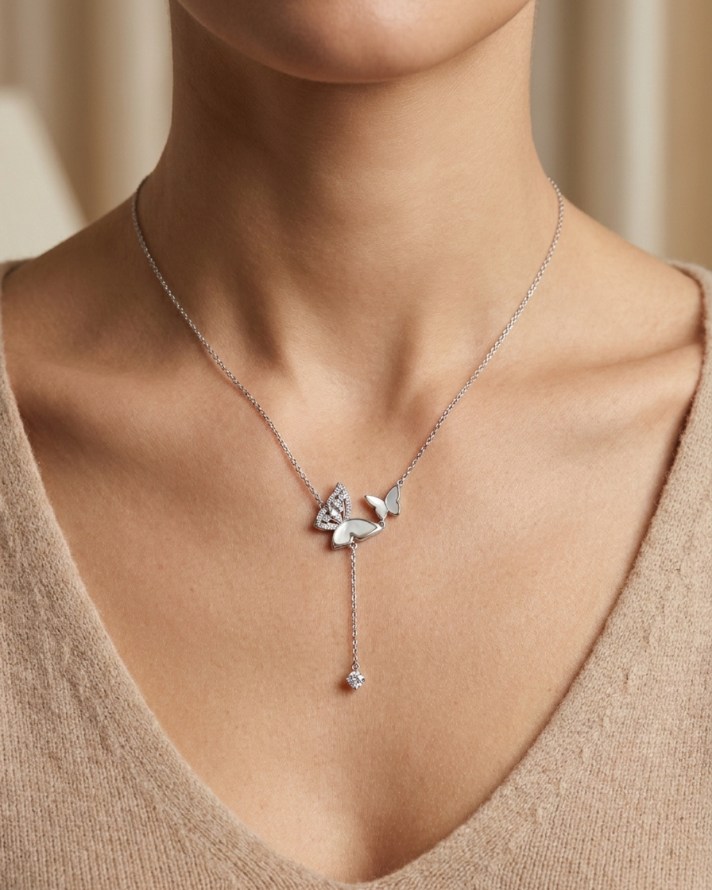 Twin Butterfly Necklace Sterling Silver