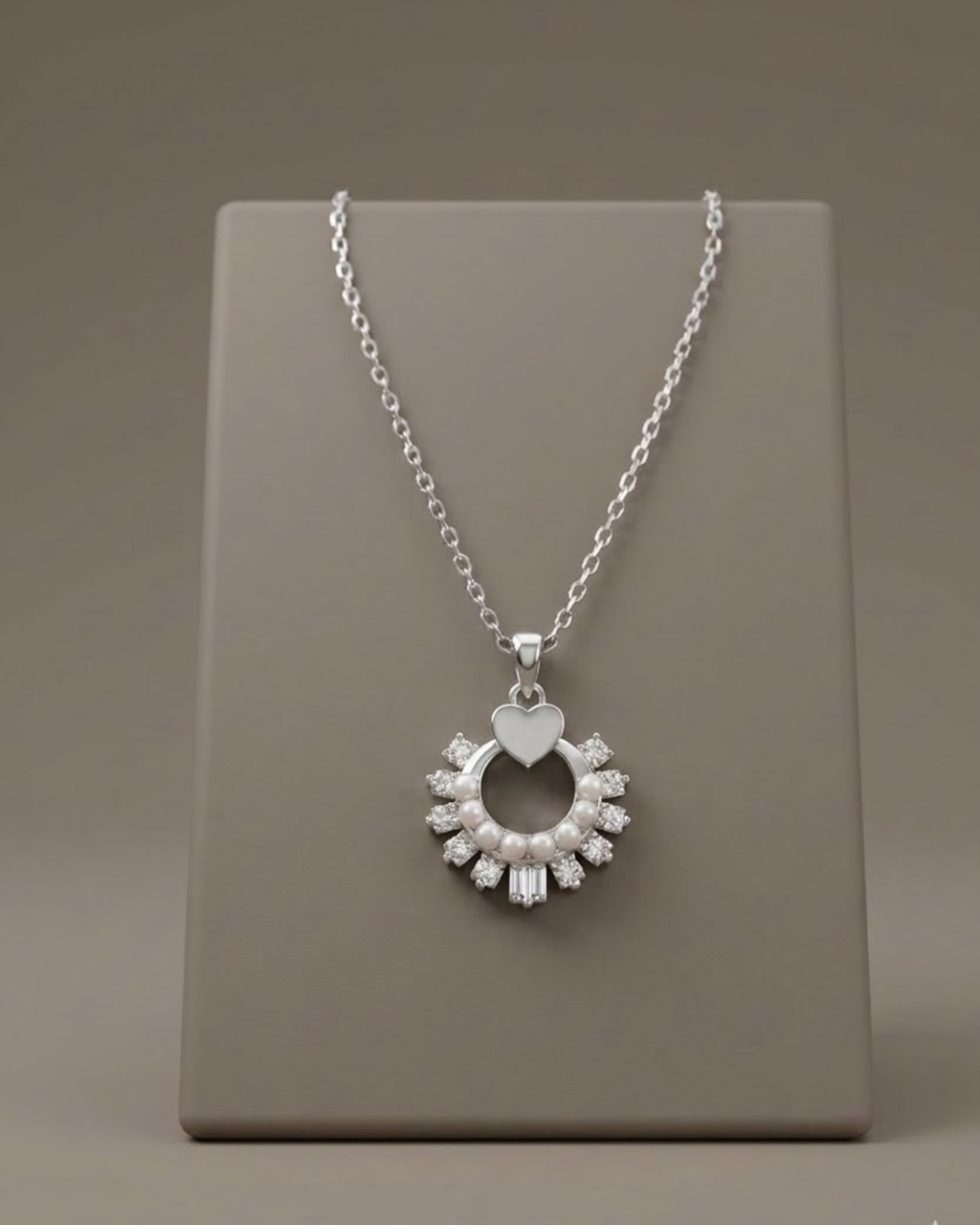 Heart Sunburst Necklace Sterling Silver