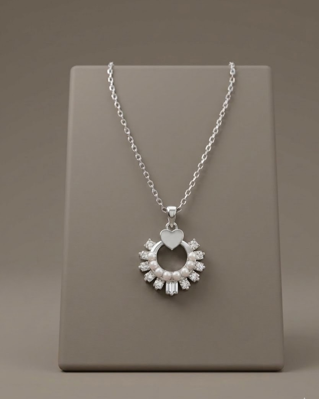 Heart Sunburst Necklace Sterling Silver