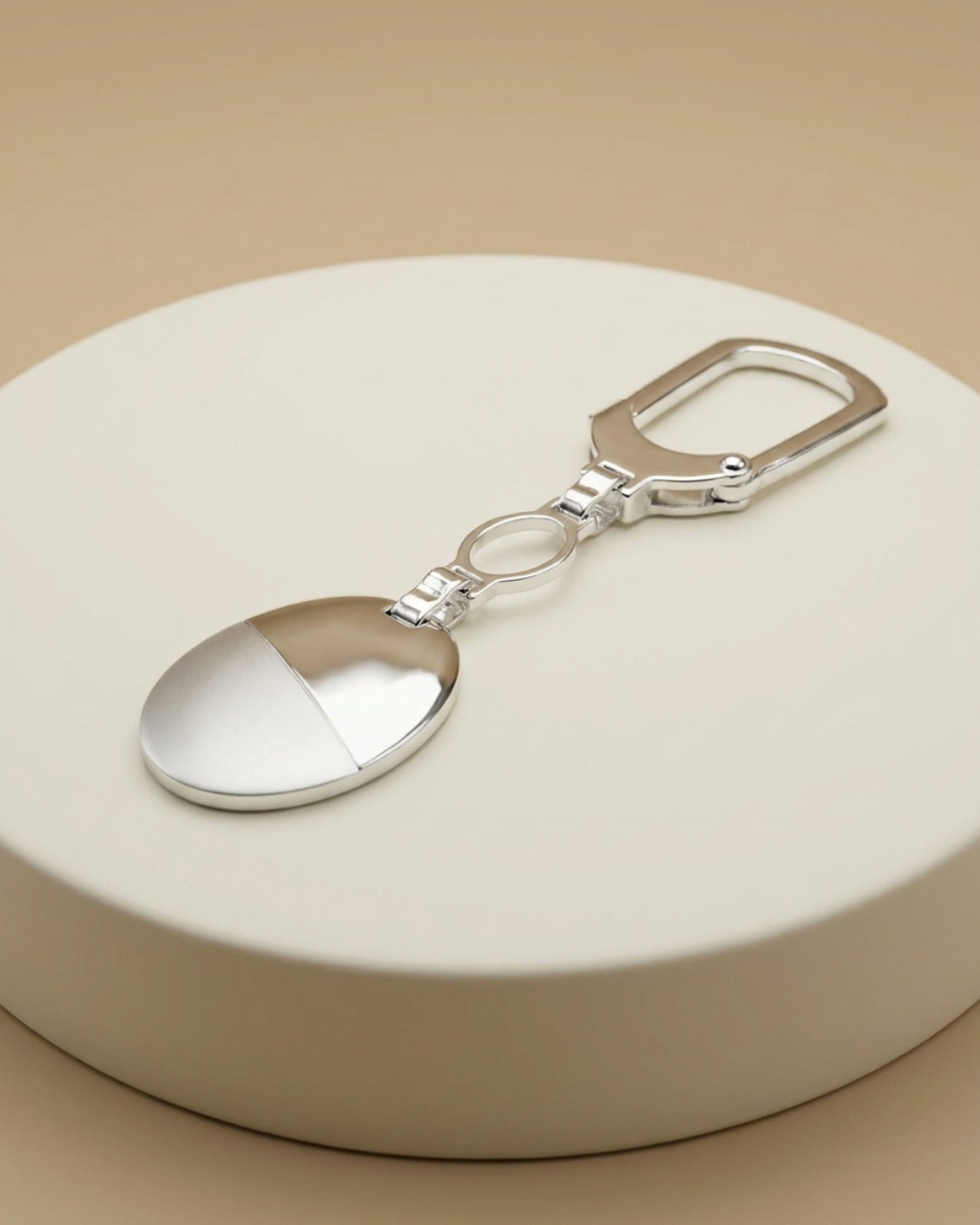 Dual Finish Oval Medallion Luxury Keychain