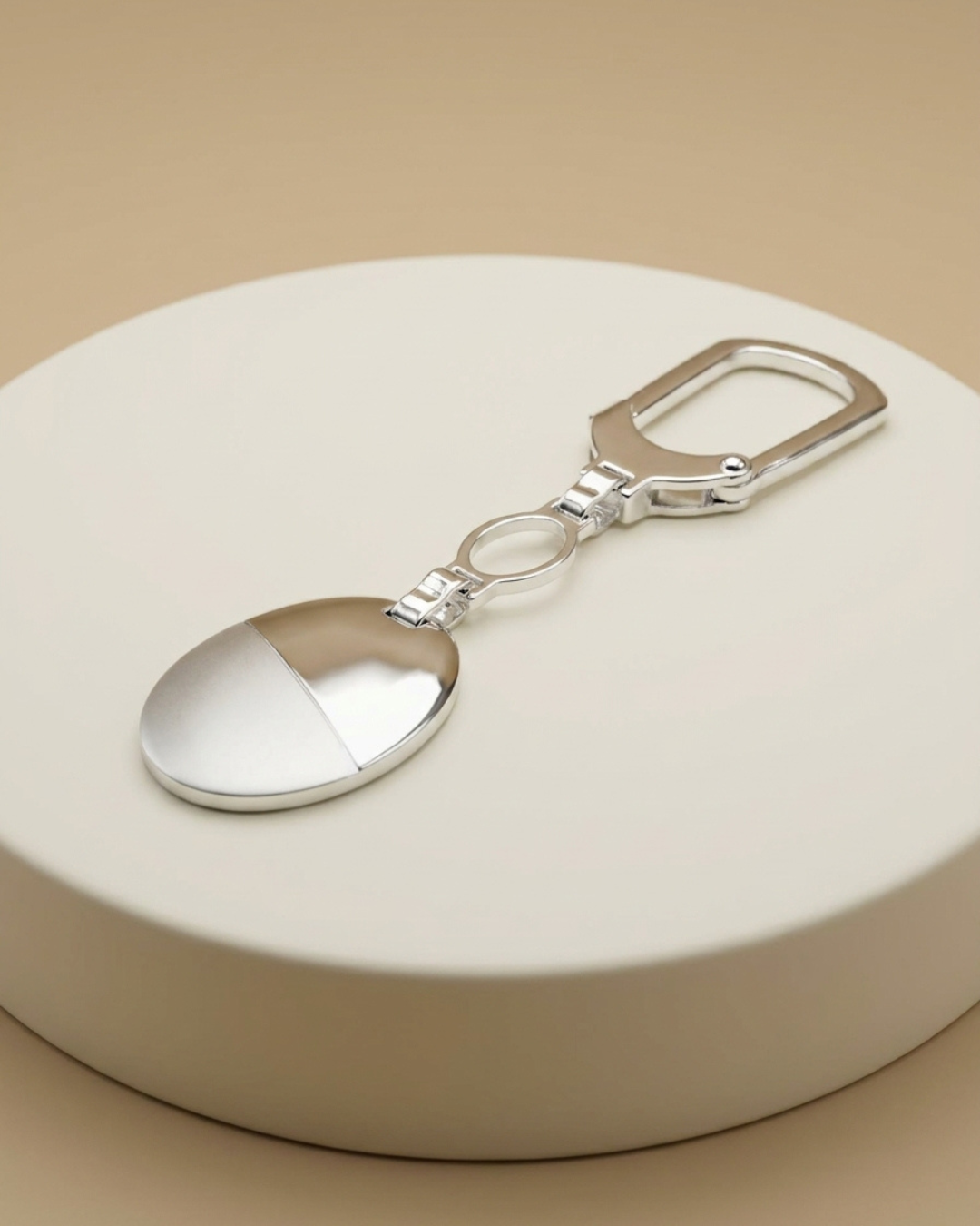 Dual Finish Oval Medallion Luxury Keychain