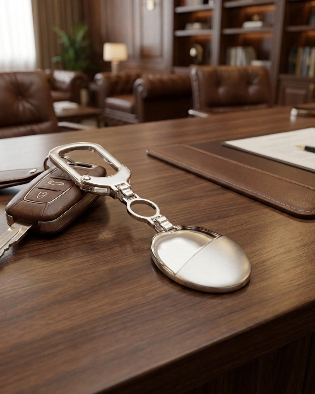 Dual Finish Oval Medallion Luxury Keychain